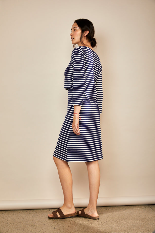 Nursing dress in Navy/White Stripe