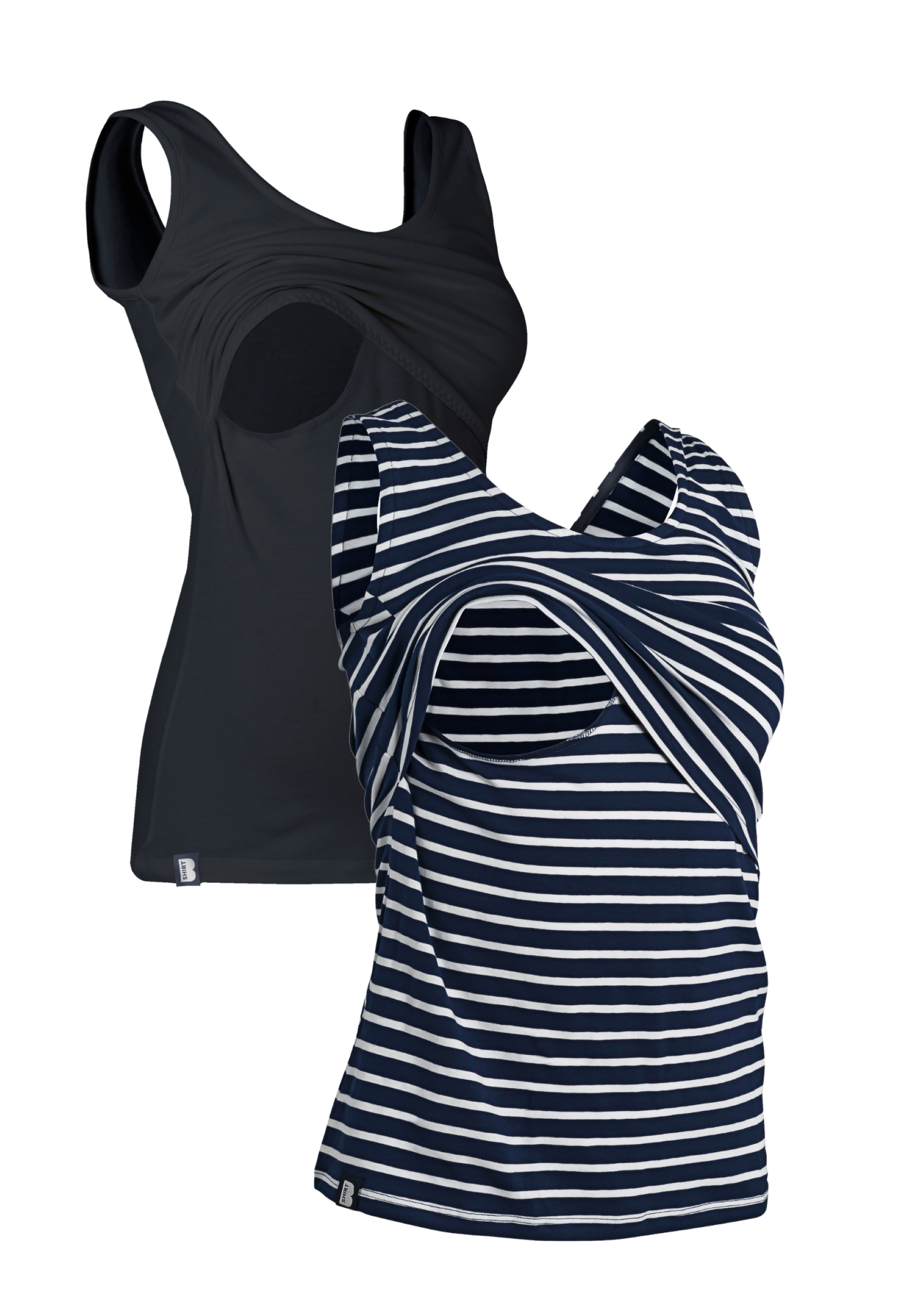 Bshirt Nursing Vest - Twin Pack -Black & Navy/White Stripe