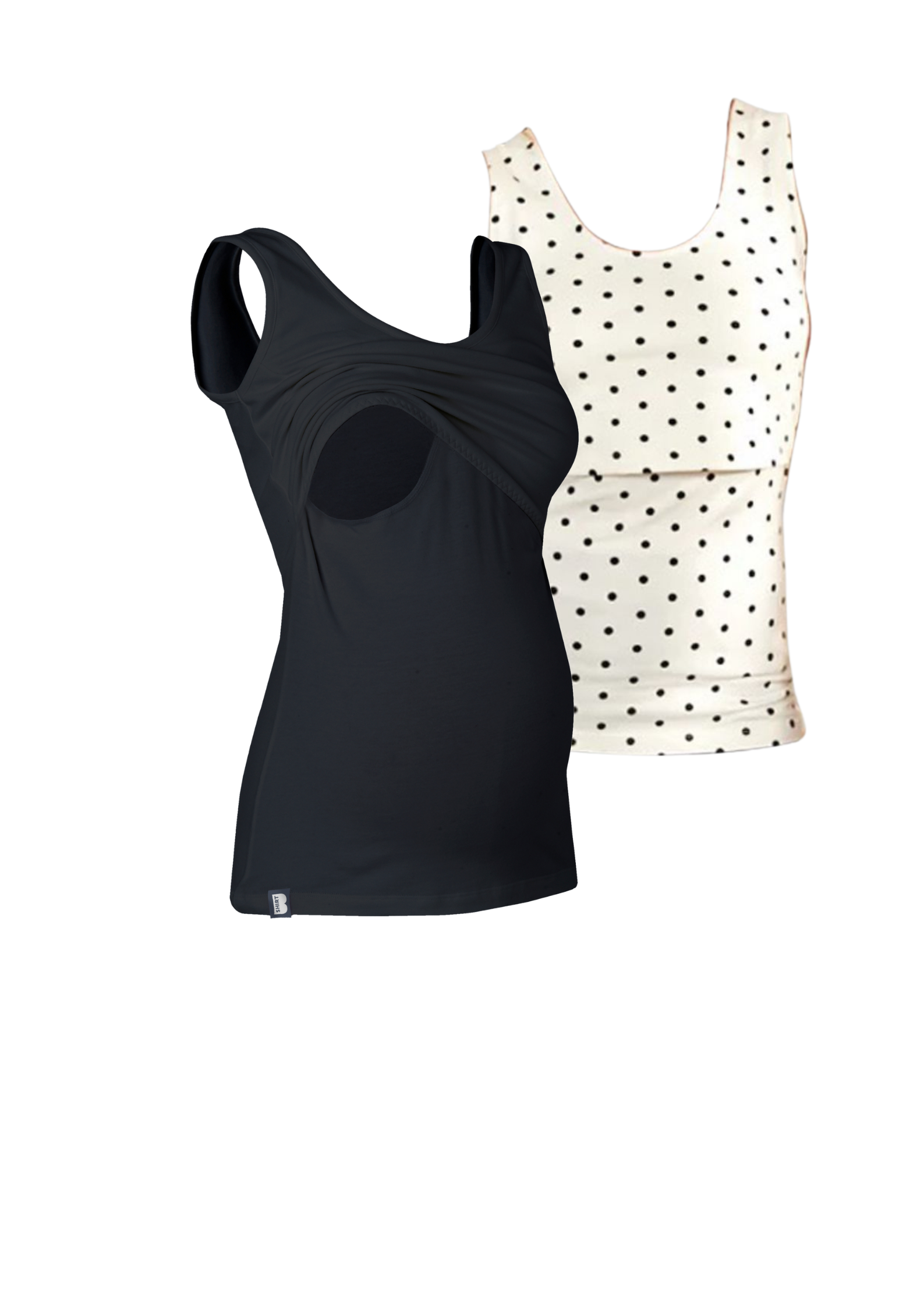 Bshirt Nursing Vest - Twin Pack -Black & Cream/Black Spots