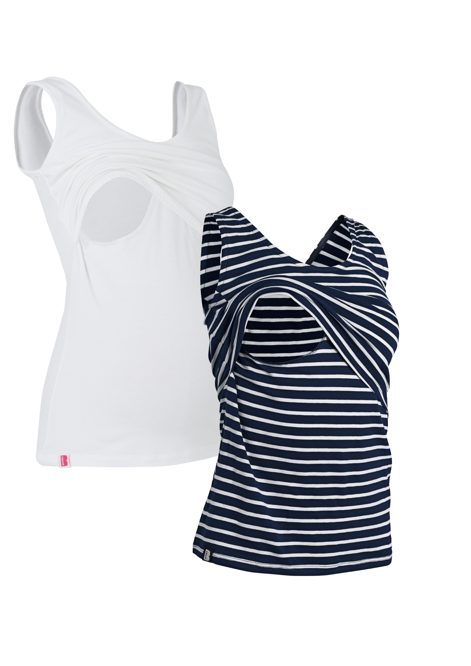 Bshirt Nursing Vest - Twin Pack -White & Navy/White Stripes