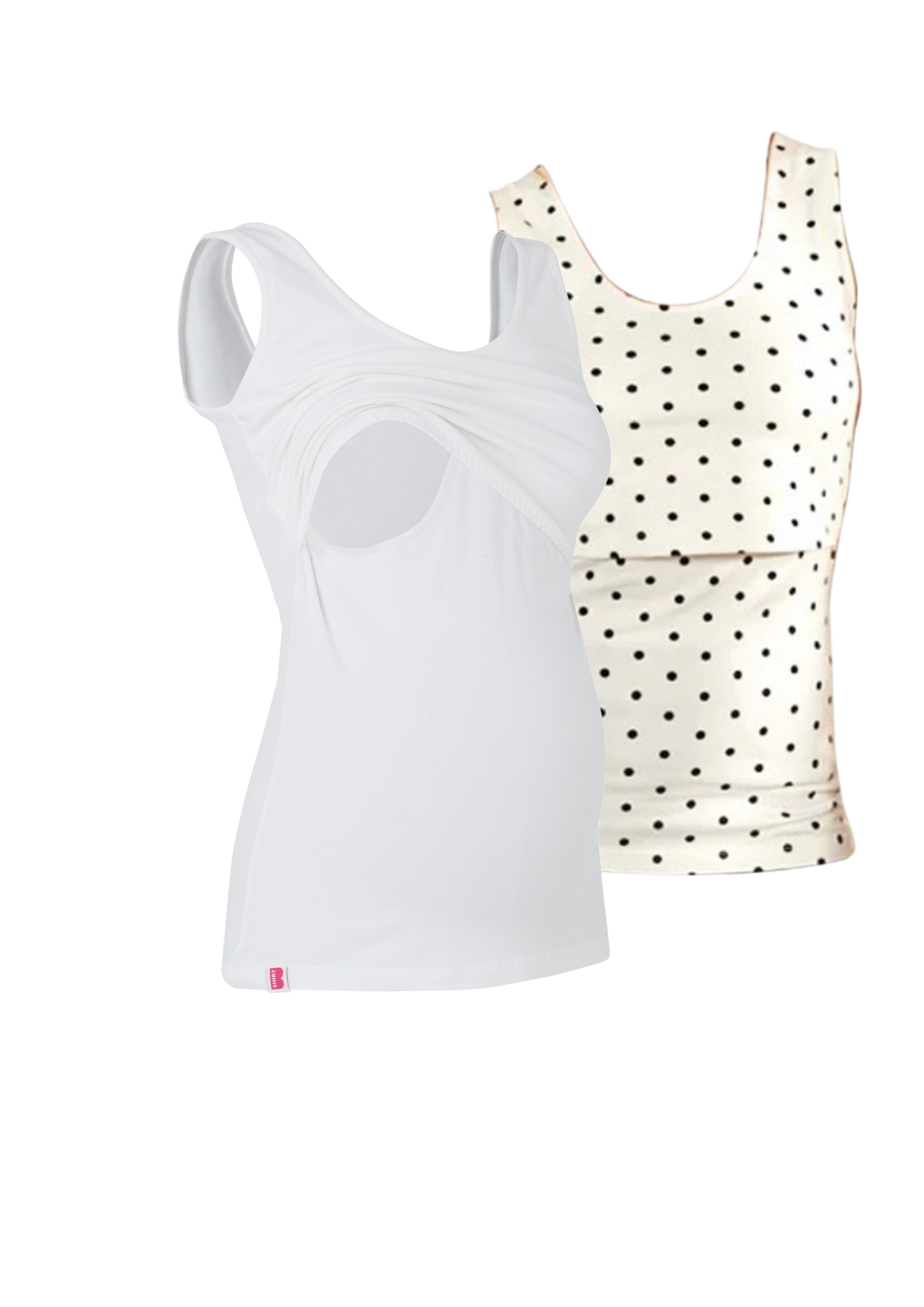 Bshirt Nursing Vest - Twin Pack -White & Cream/Black Spots