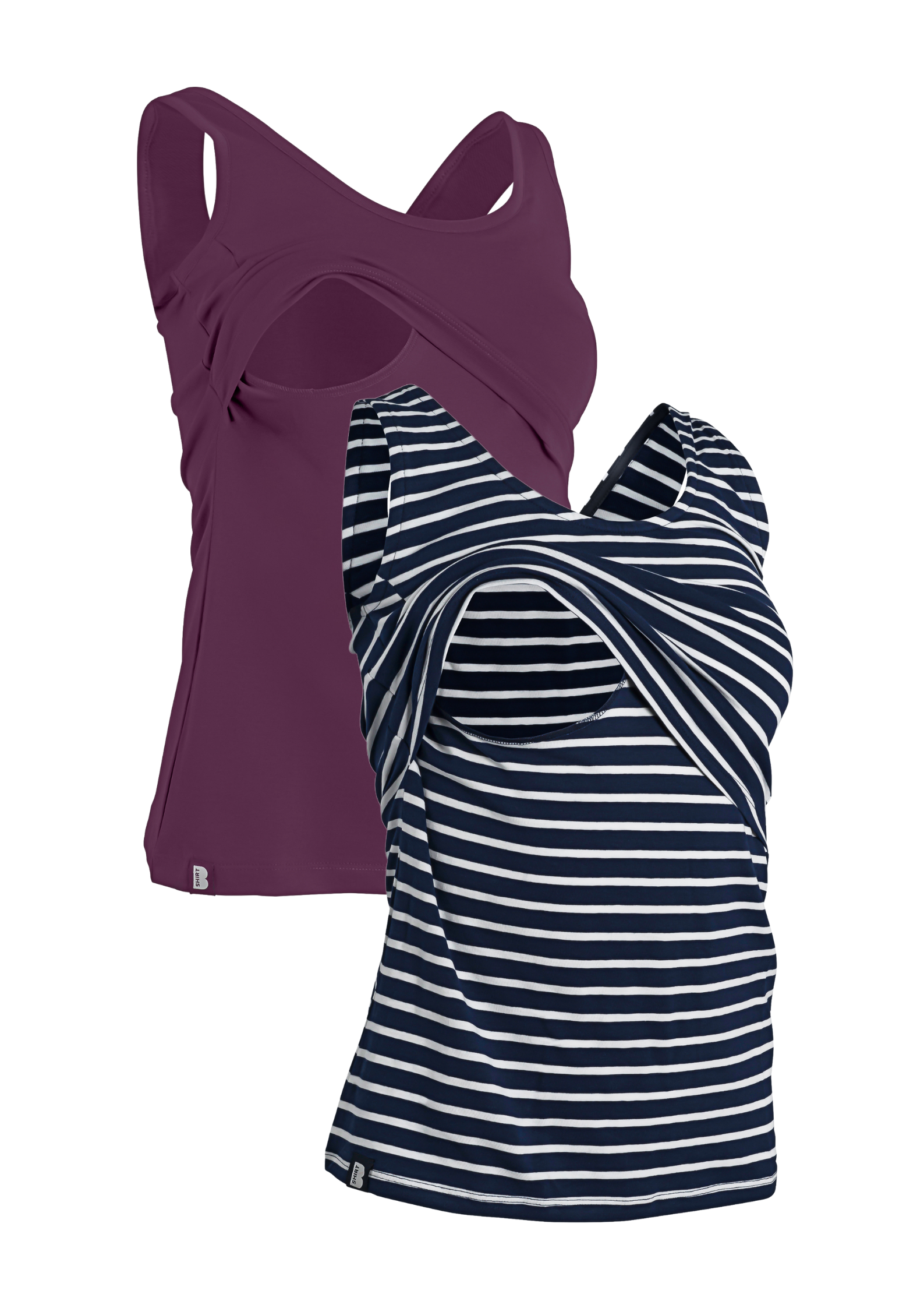 Bshirt Nursing Vest - Twin Pack -Plum & Navy/White Stripes