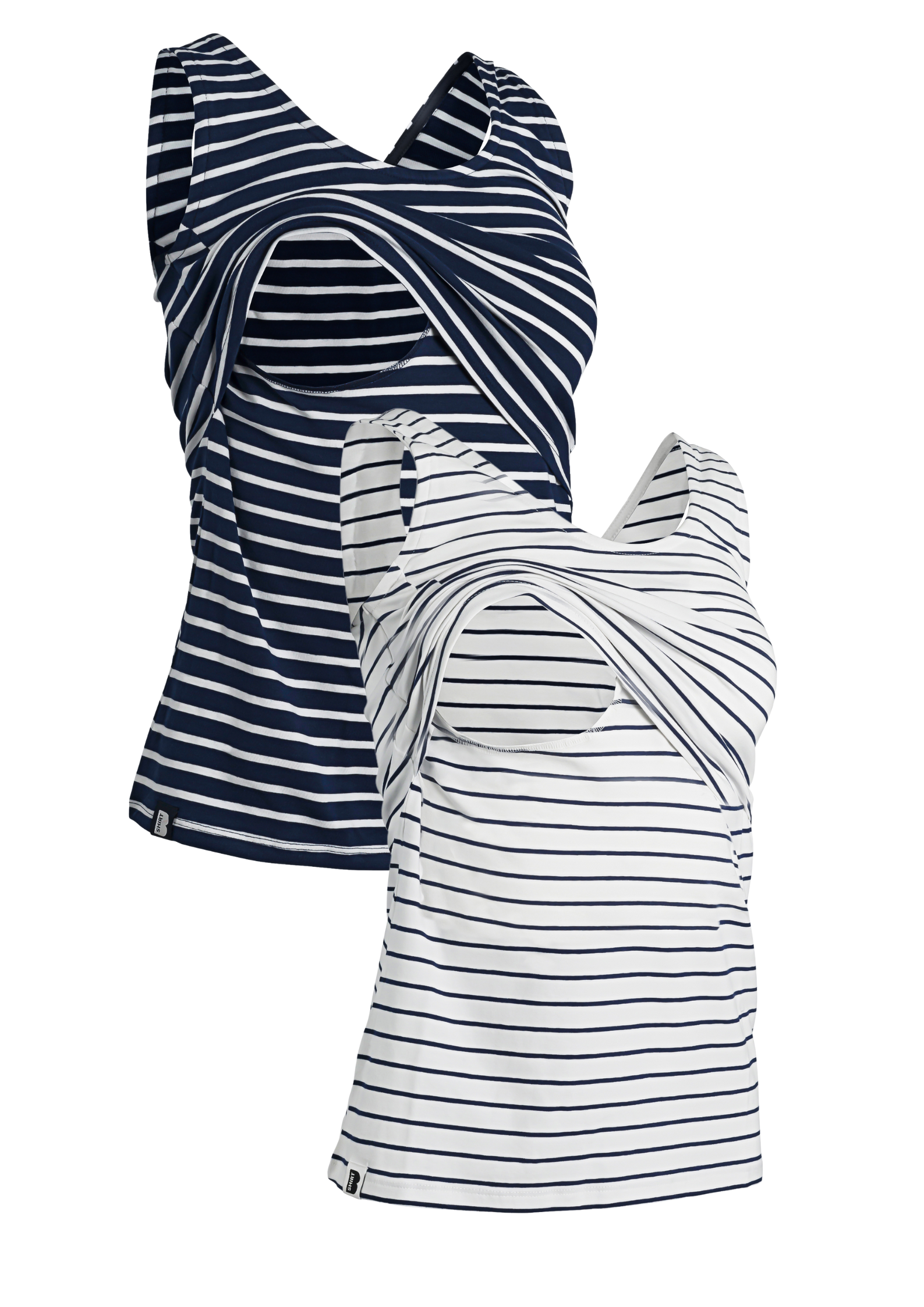 Bshirt Nursing Vest - Twin Pack -Navy/White Stripes & White/Navy Stripes