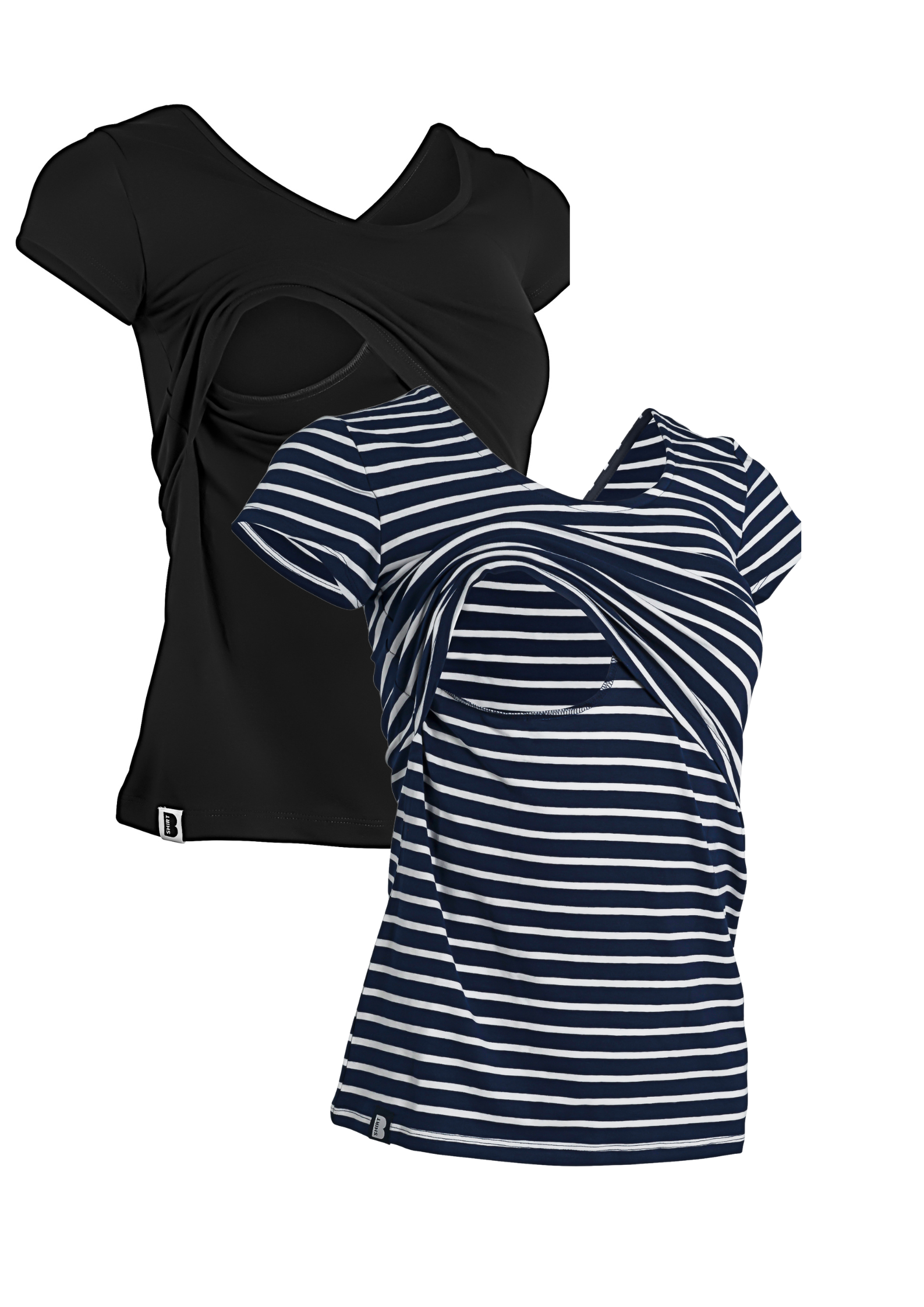 Bshirt Nursing short sleeve t-shirt Twin Pack- Black & Navy/White Stripe