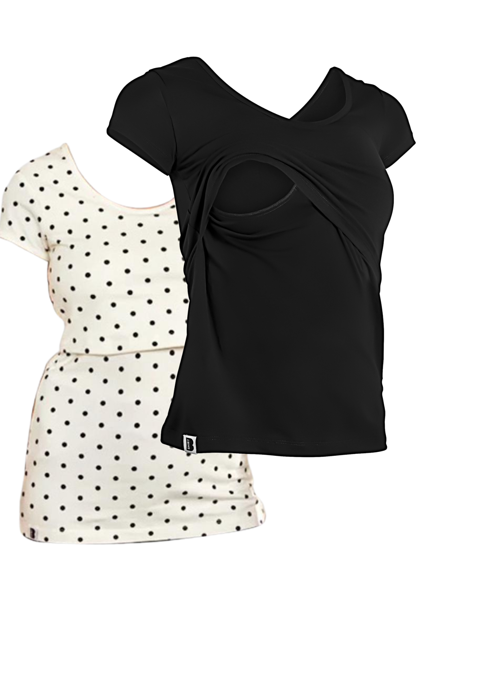 Bshirt Nursing short sleeve t-shirt Twin Pack- Black & Cream/Black Spots