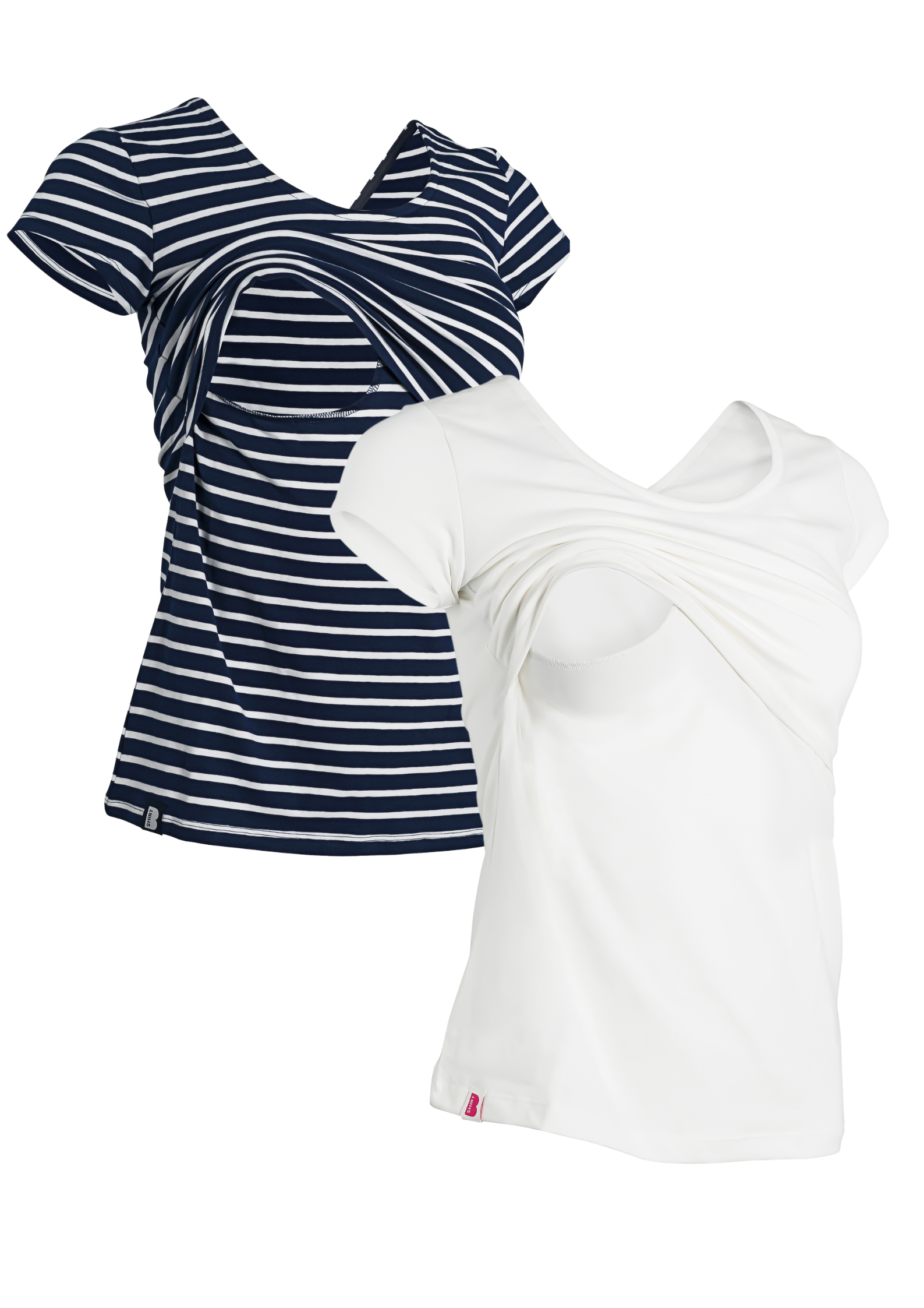 Bshirt Nursing short sleeve t-shirt Twin Pack- White & Navy/White Stripe