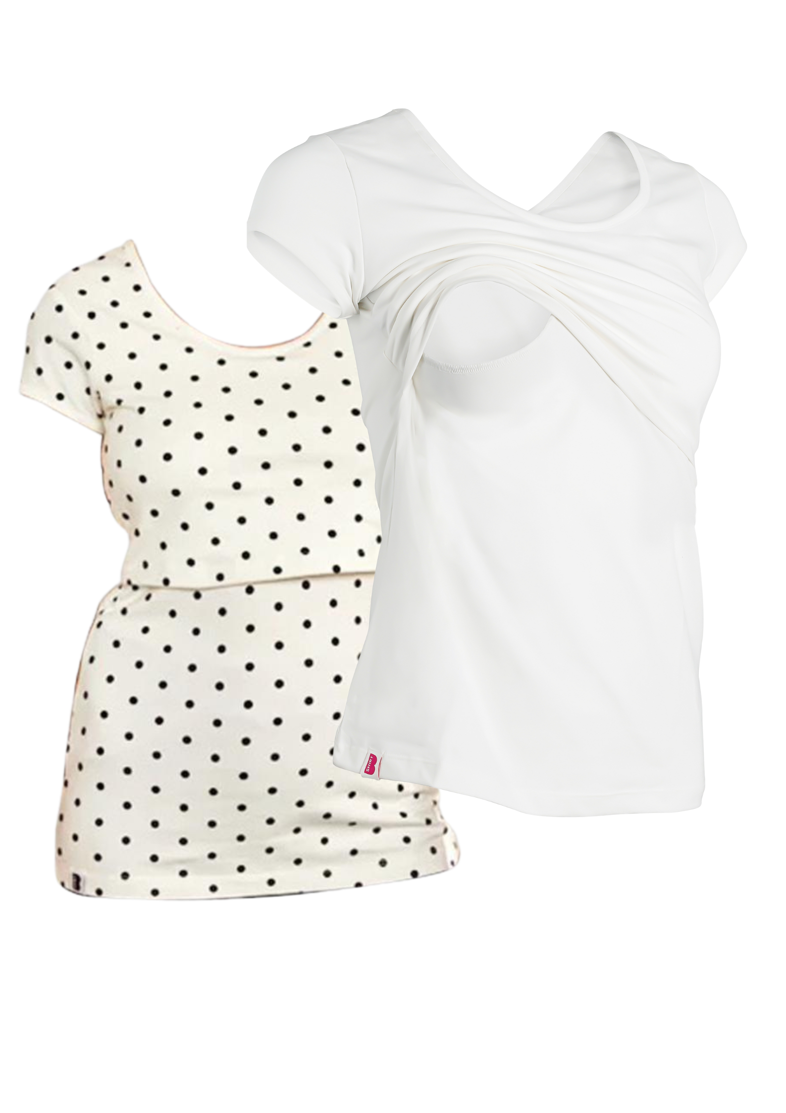 Bshirt Nursing short sleeve t-shirt Twin Pack- White & Cream/Black Spots