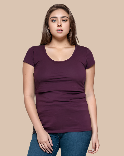 Nursing short sleeve t-shirt in Plum