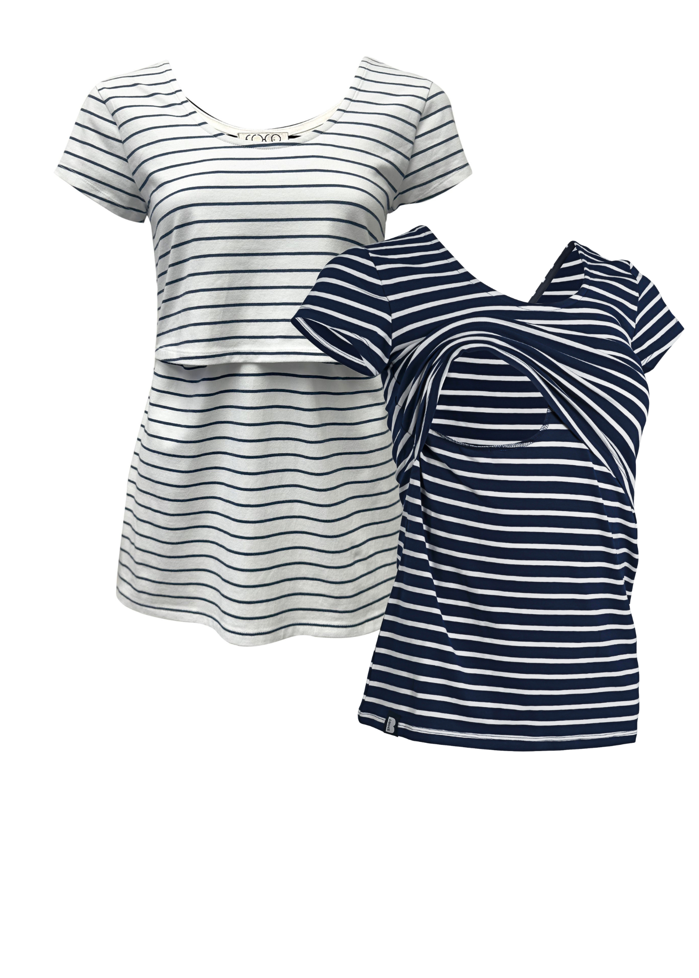 Bshirt Nursing short sleeve t-shirt Twin Pack- Navy/White Stripes & White/Navy Stripes