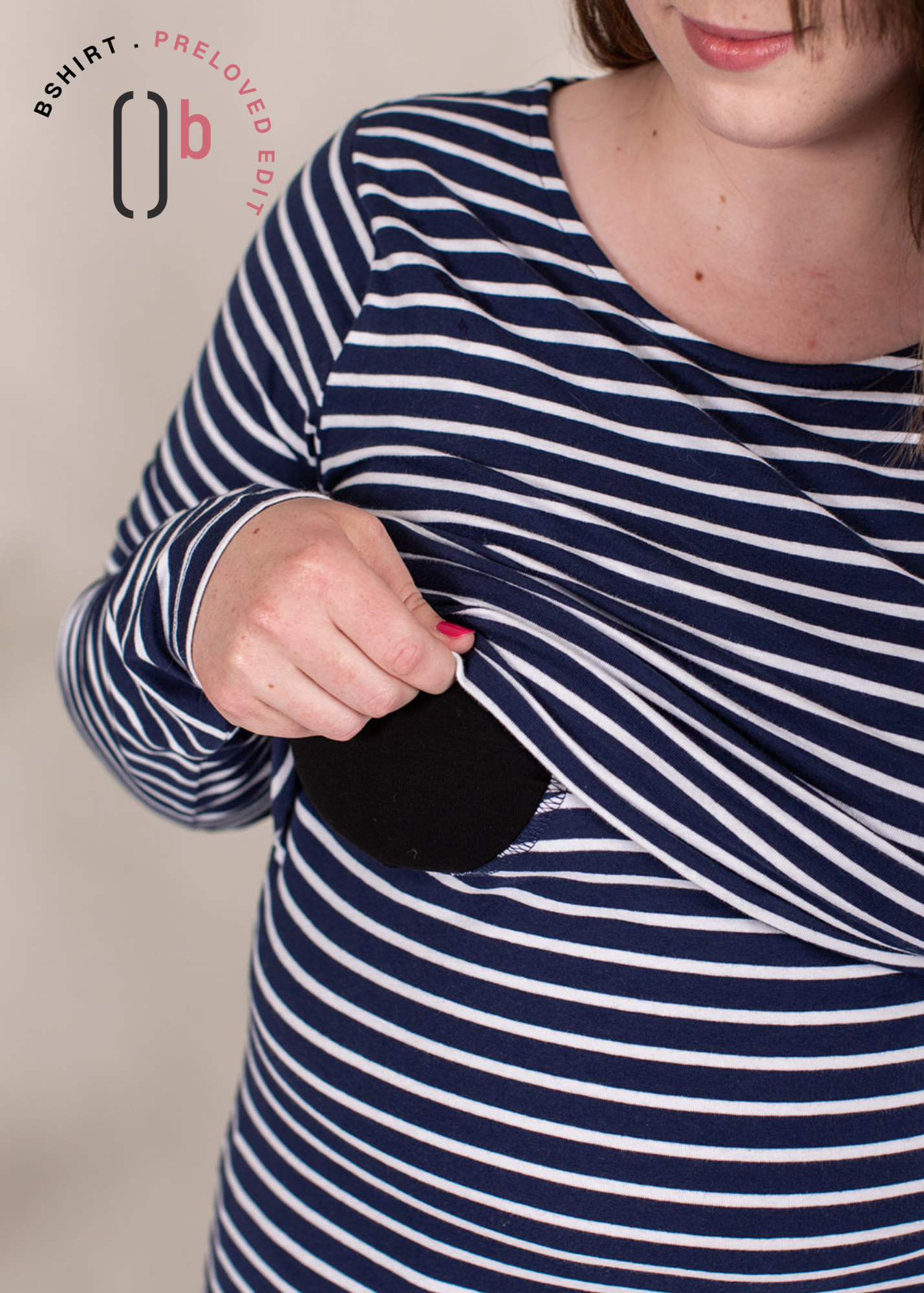 Organic Long Sleeve Breastfeeding Top in Navy with White Stripes *PreLoved*